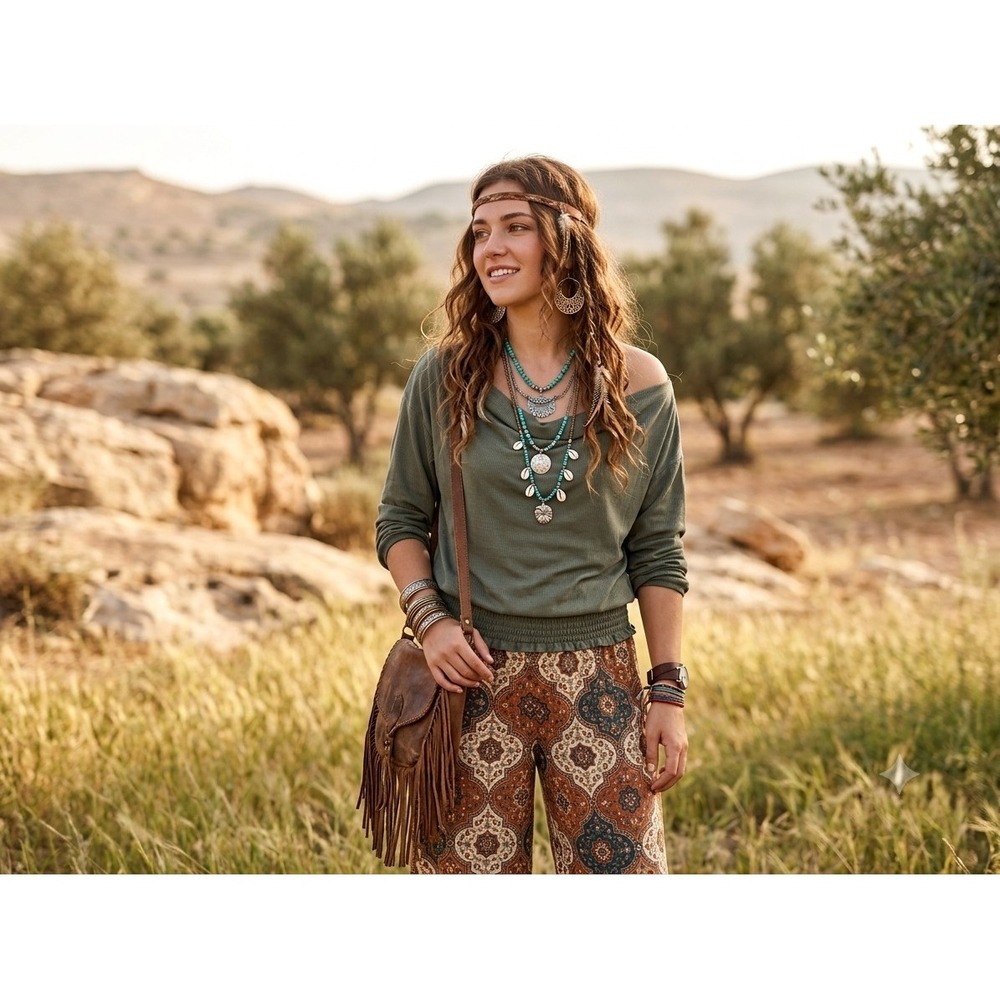 Daytrip Off Shoulder Smocked Waist Top Large Boho Granola Fall Basic Neutral